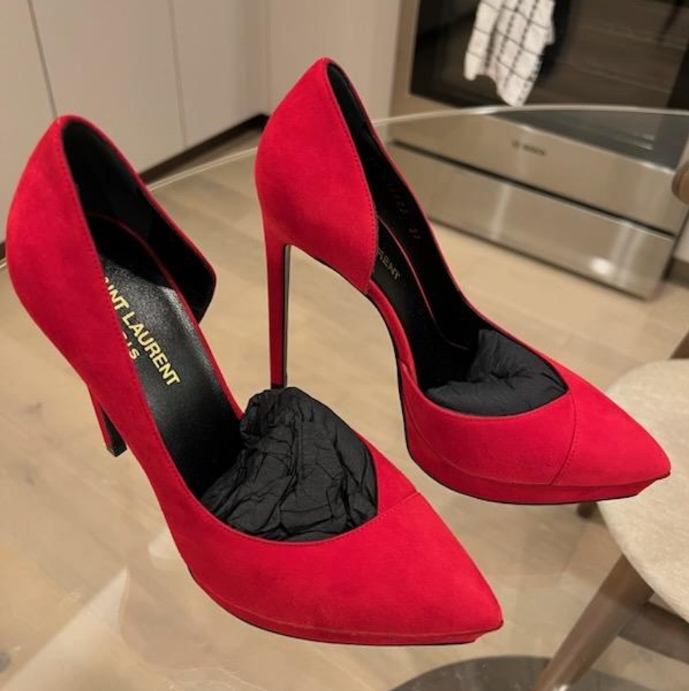 Saint Laurent Janis 105 Dorsay red pumps